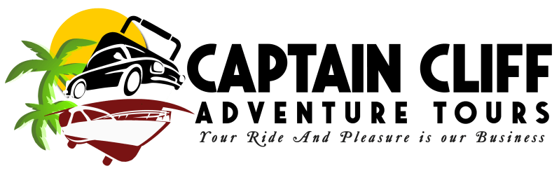 Logo with sunset, car, palm trees, and 'Captain Cliff Adventure Tours' text.